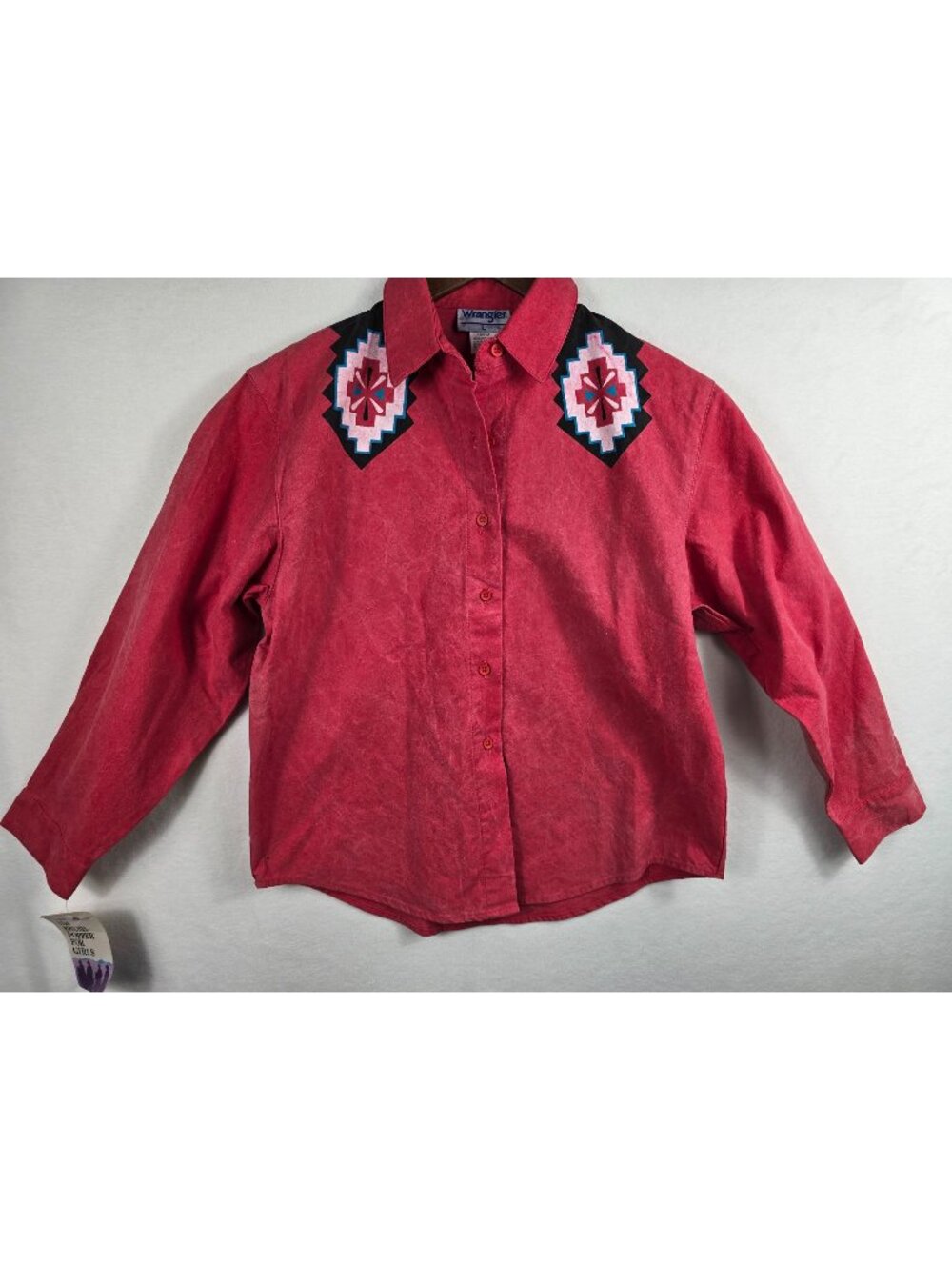 Vintage Wrangler Brushpopper Girls Large Western Shirt Aztec Print Red NEW
